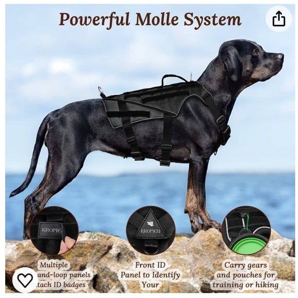 KROMEN TACTICAL DOG HARNESS SZ M Medium Black Brand NEW Comfortable Wearing - Picture 5 of 11